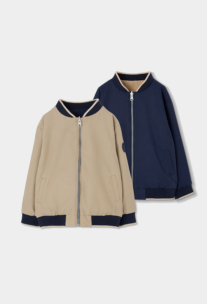 Boboli boys reversible bomber jacket navy and beige front view