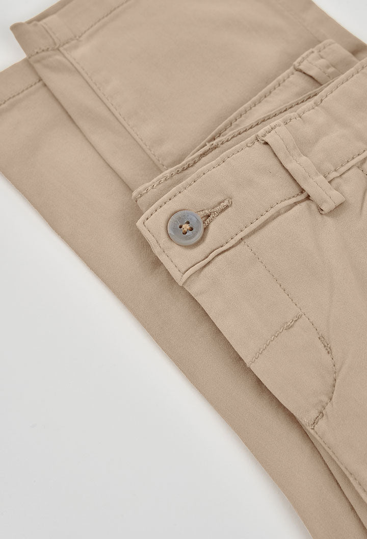 Boboli boys chino trousers pocket and button detail beige