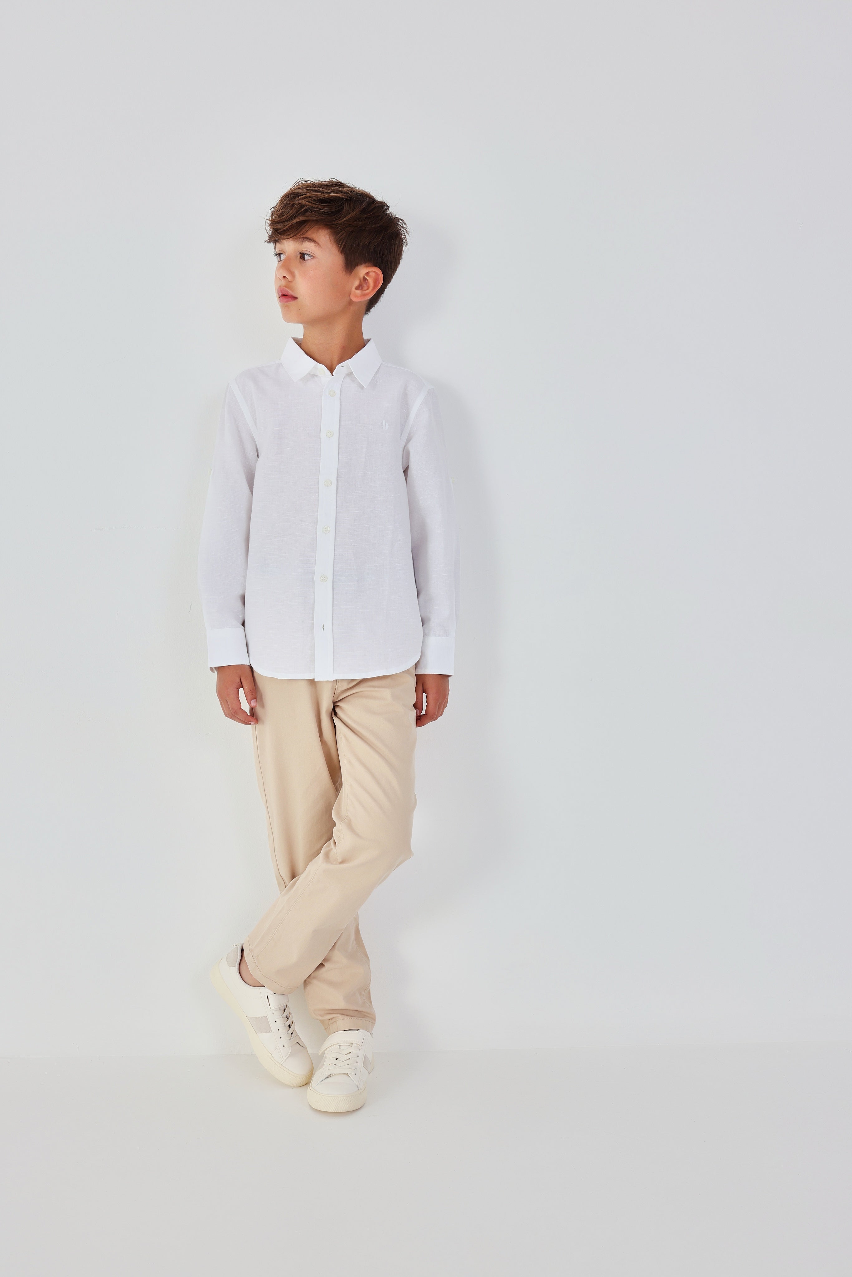 Boboli boys beige chinos outfit styled with shirt