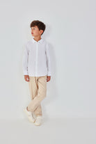 Boboli boys beige chinos outfit styled with shirt