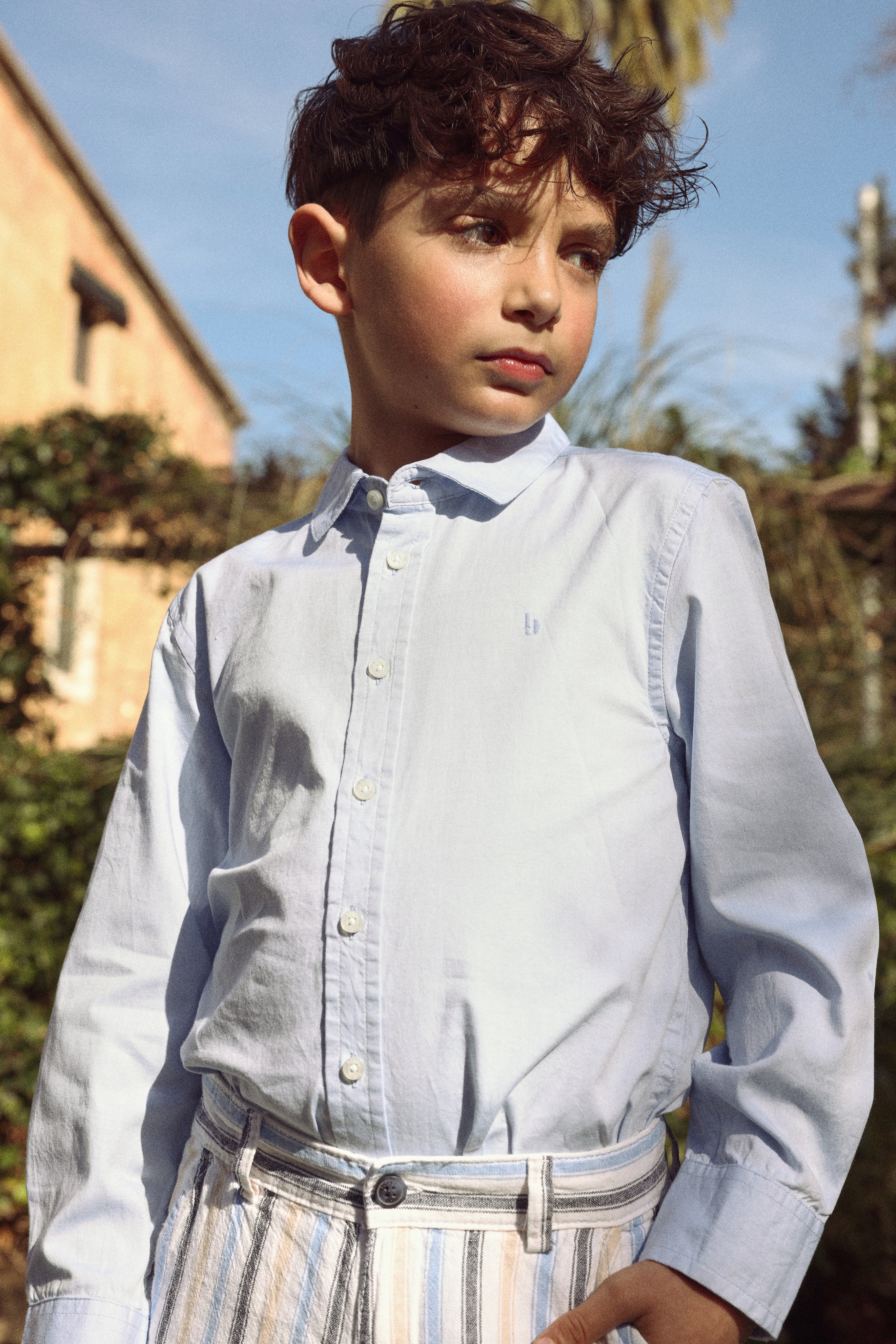 Boboli boys oxford shirt sky blue outdoor styling