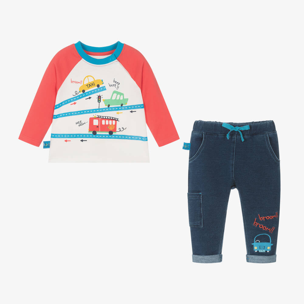 Boboli Blue & Red Car Print Gift Set For Baby Boy