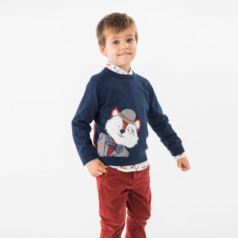 Boboli Navy and Maroon Fox Print Outfit Set For Boys