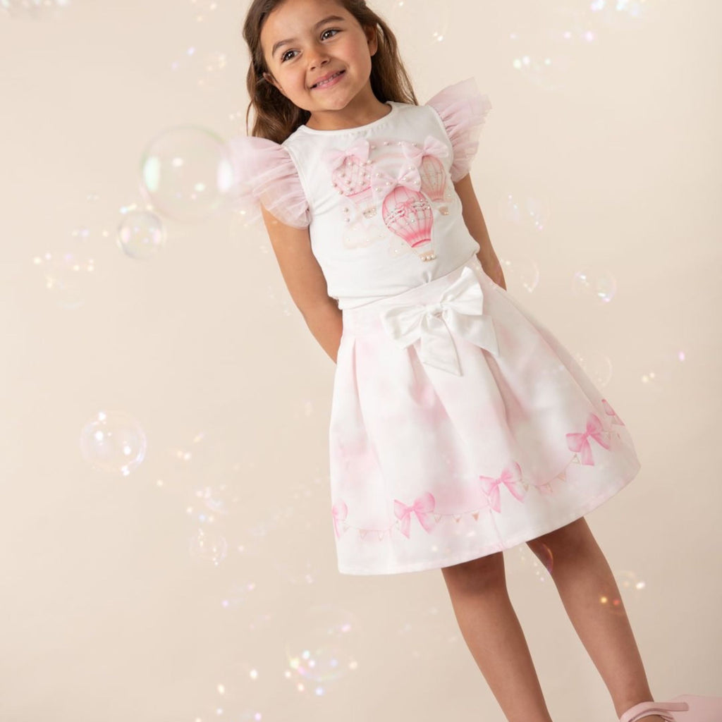 Caramelo Pink Fly Away Hot Air Balloon Skirt & Top Set For Girls