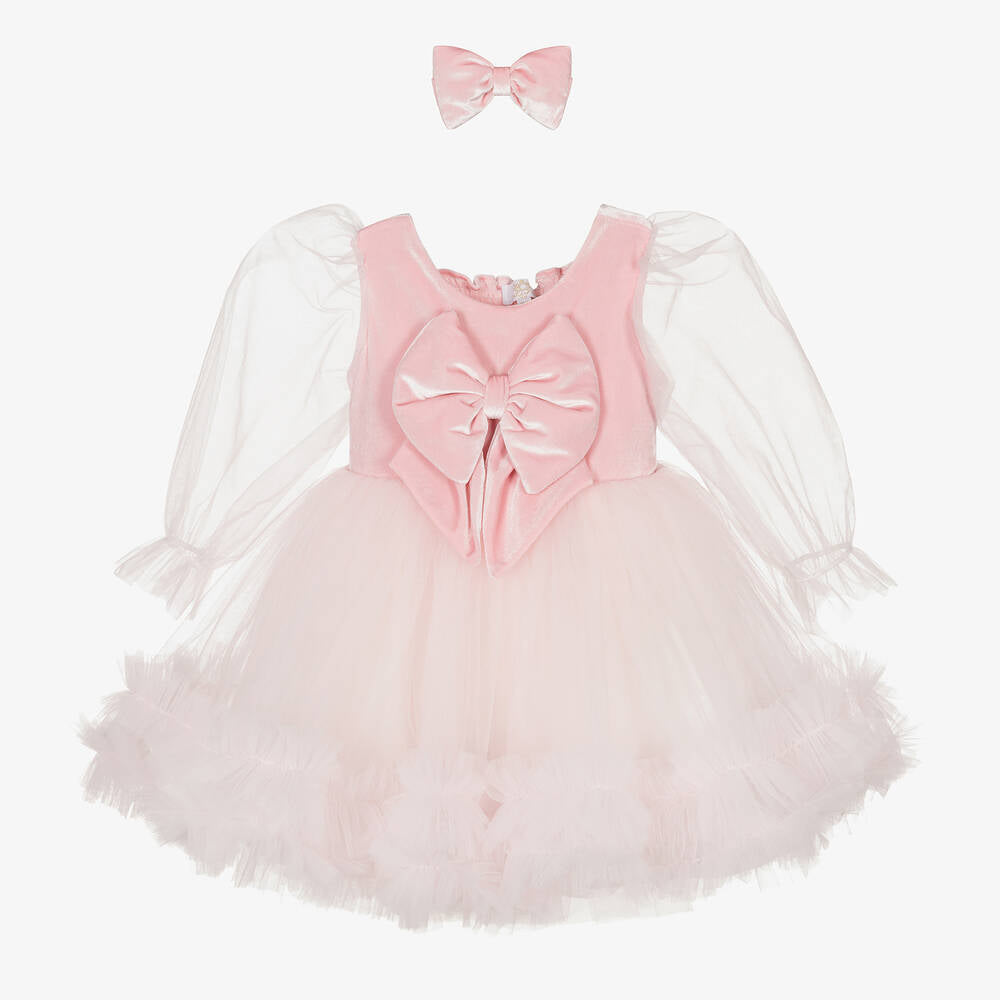 Caramelo Girls Pink Tulle & Velour Party Dress From The back