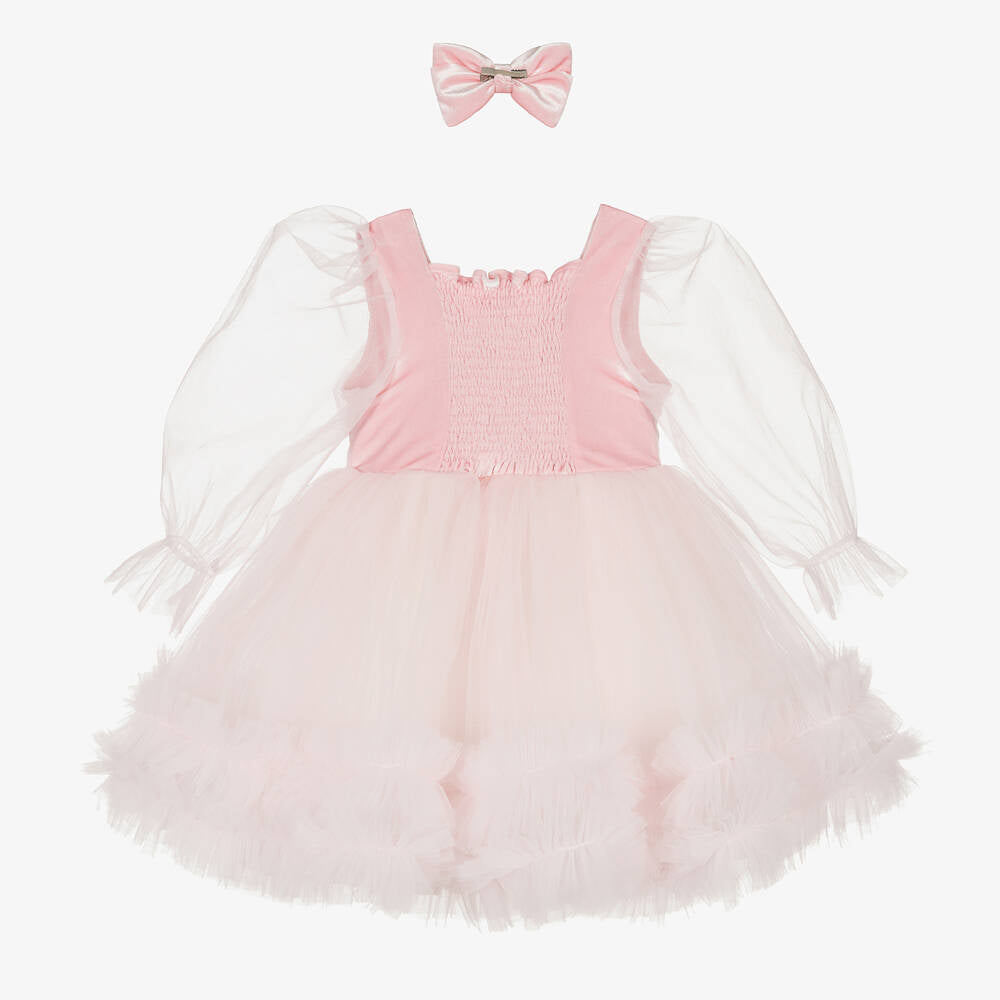 Caramelo Girls Cute Pink Tulle & Velour Party Dress