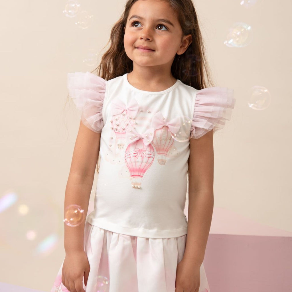 Caramelo Pink & White Hot Air Balloon Dress For Girls 