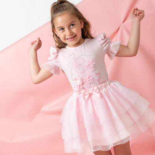 Caramelo Kids Girls Pink Top & Tulle Skirt Set