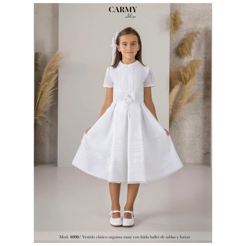 Carmy Classic Peter Pan Collar Communion Dress White 4000