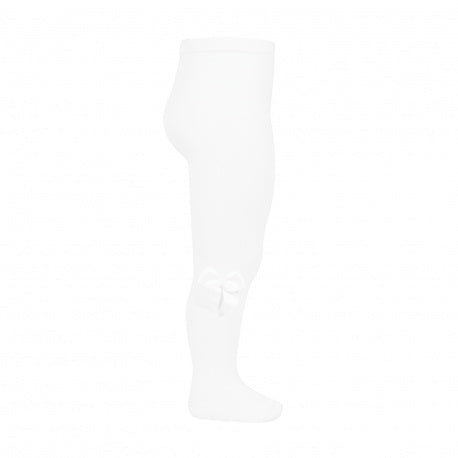 Condor girls white cotton tights with grosgrain bow