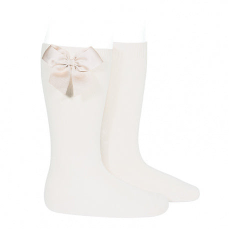 Condor cream girls knee socks with grosgrain side bow