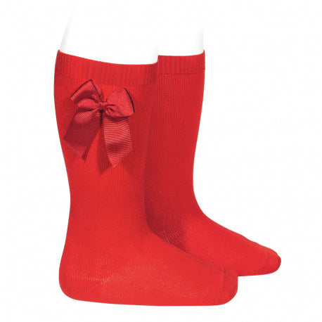 Condor red girls cotton knee socks with side bow detail