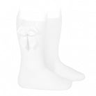 Condor girls white cotton knee socks with side grosgrain bow