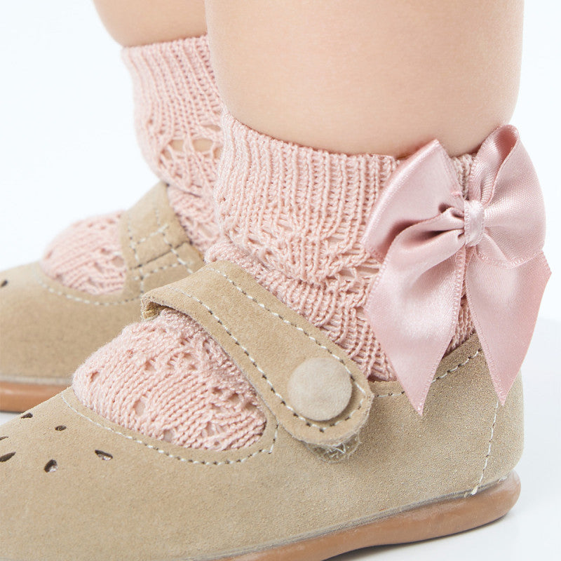 Condor toddler girls openwork short socks in pink and white