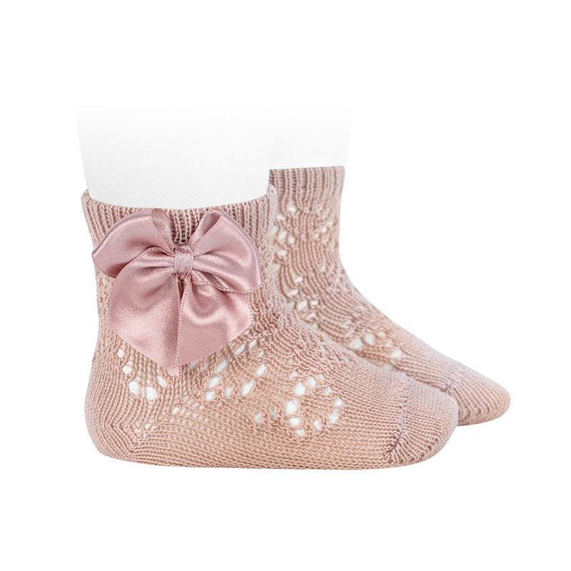 Condor girls pink openwork ankle socks with satin bow