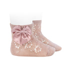 Condor girls pink openwork ankle socks with satin bow