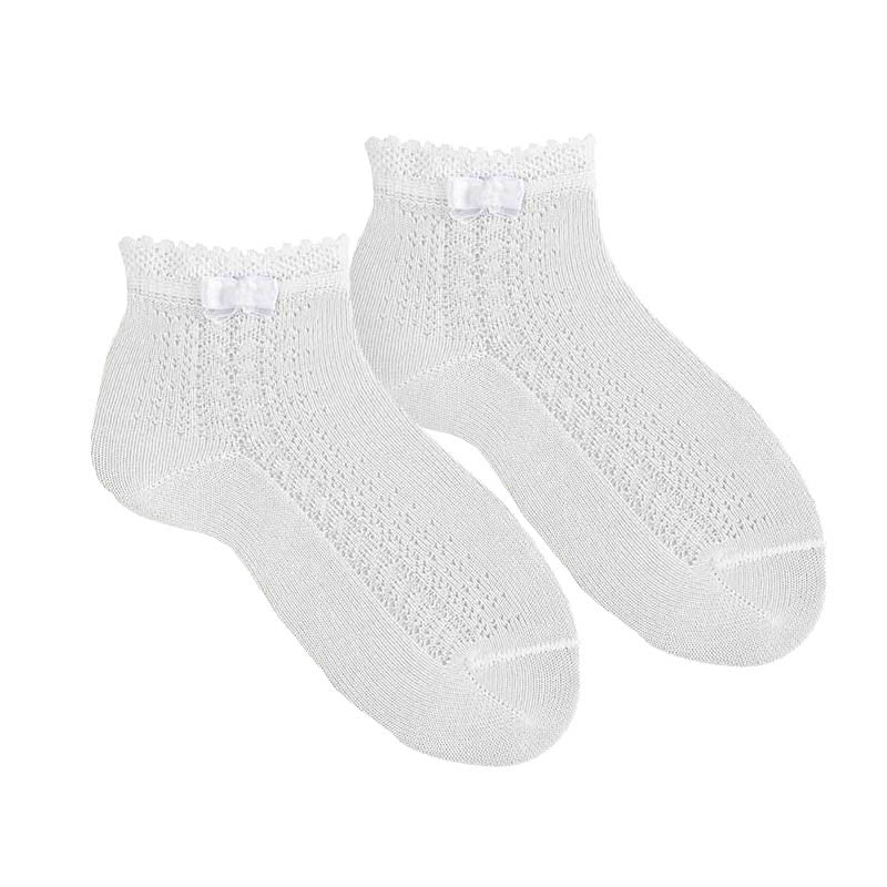 Condor girls white openwork ceremony socks with bow