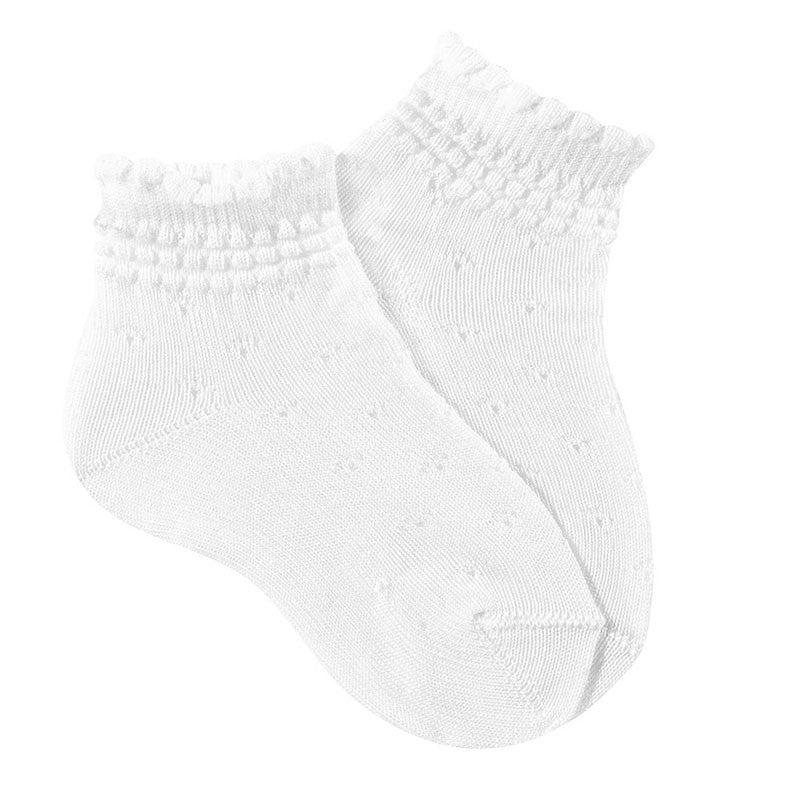 Condor girls white ceremony ankle socks with patterned trim