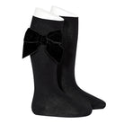 Condor girls black cotton knee high socks with velvet side bows