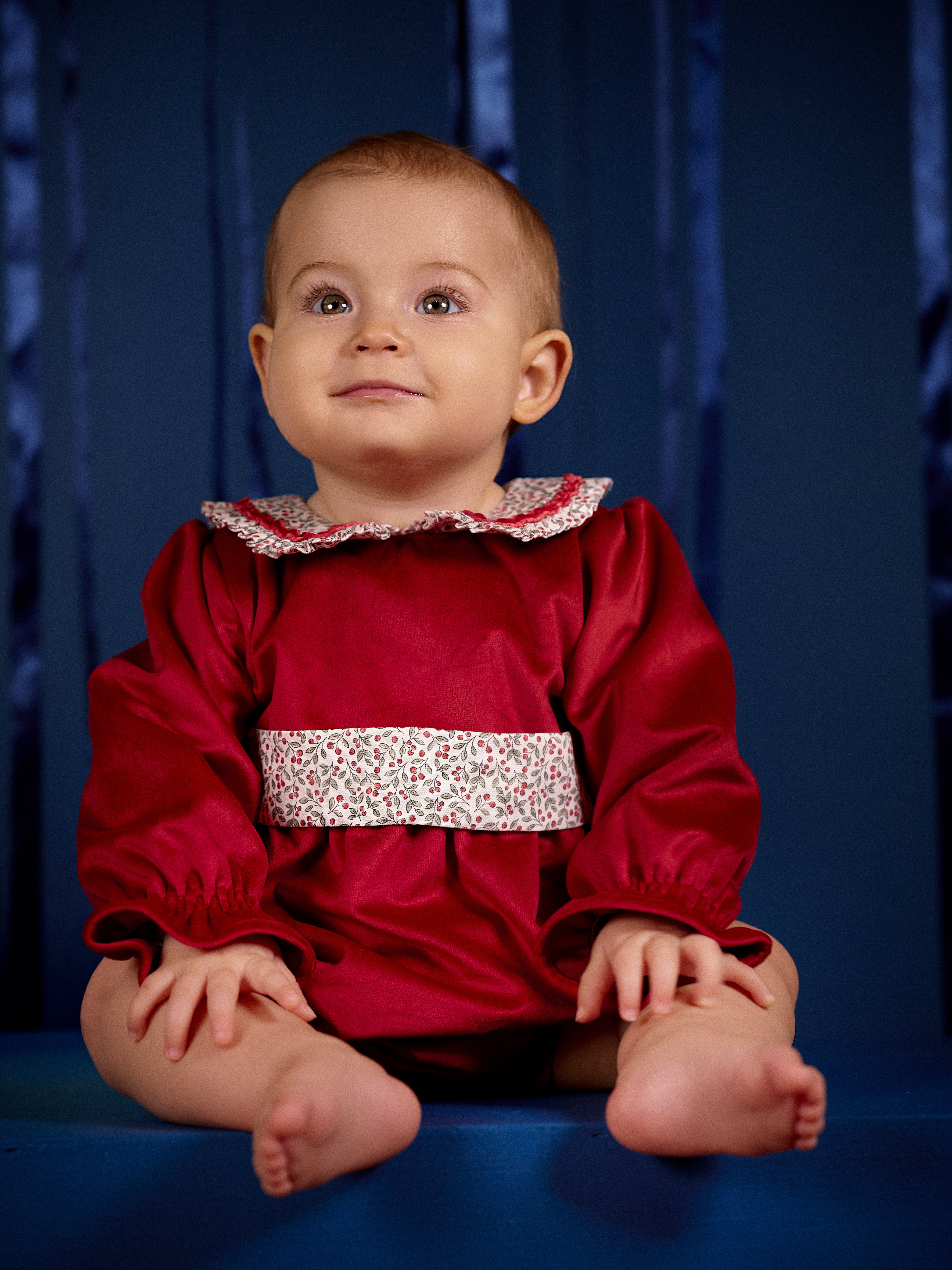 Deolinda Frosty baby girls red Christmas Day outfit with floral waistband