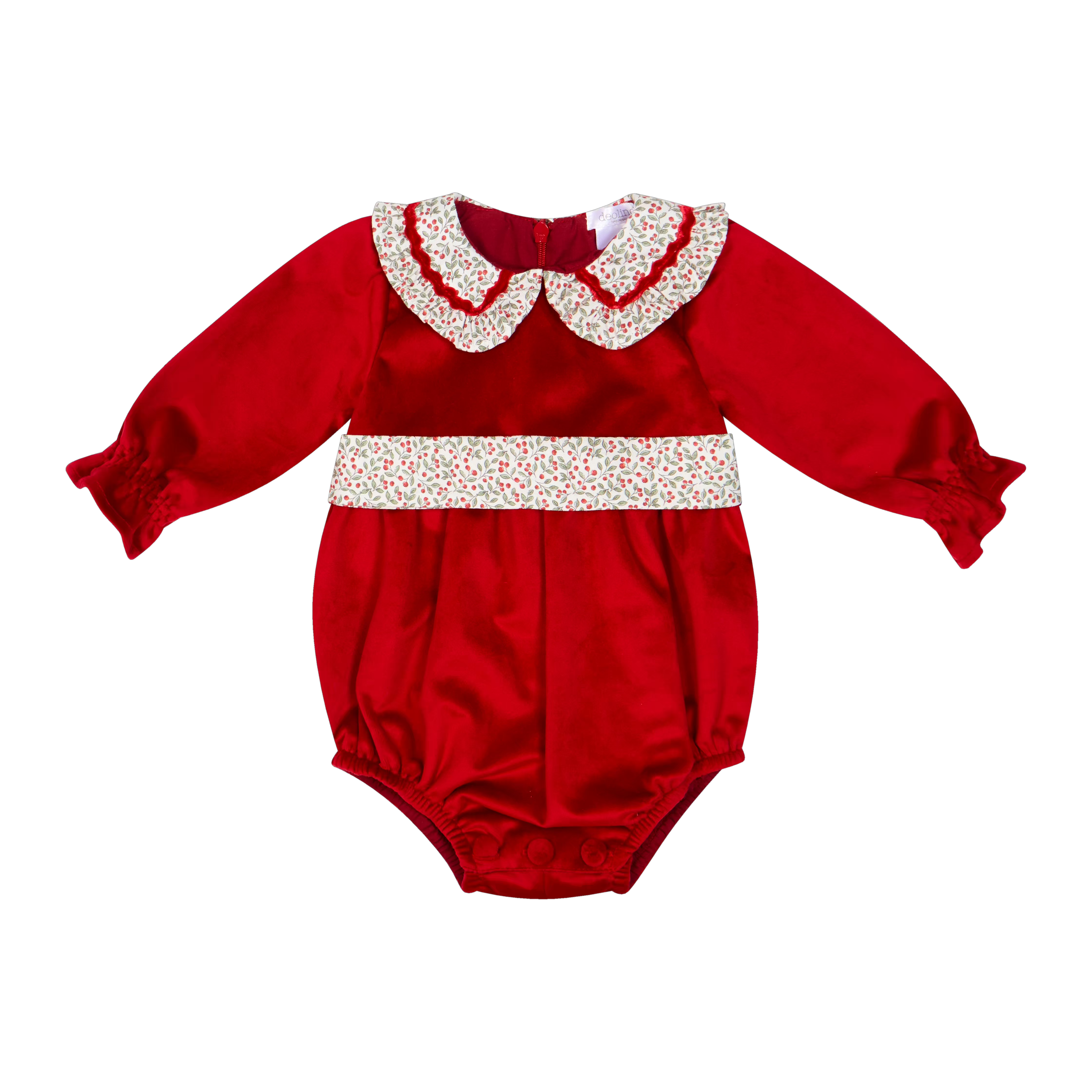 Deolinda Frosty baby girls red Christmas romper front view