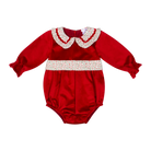 Deolinda Frosty baby girls red Christmas romper front view