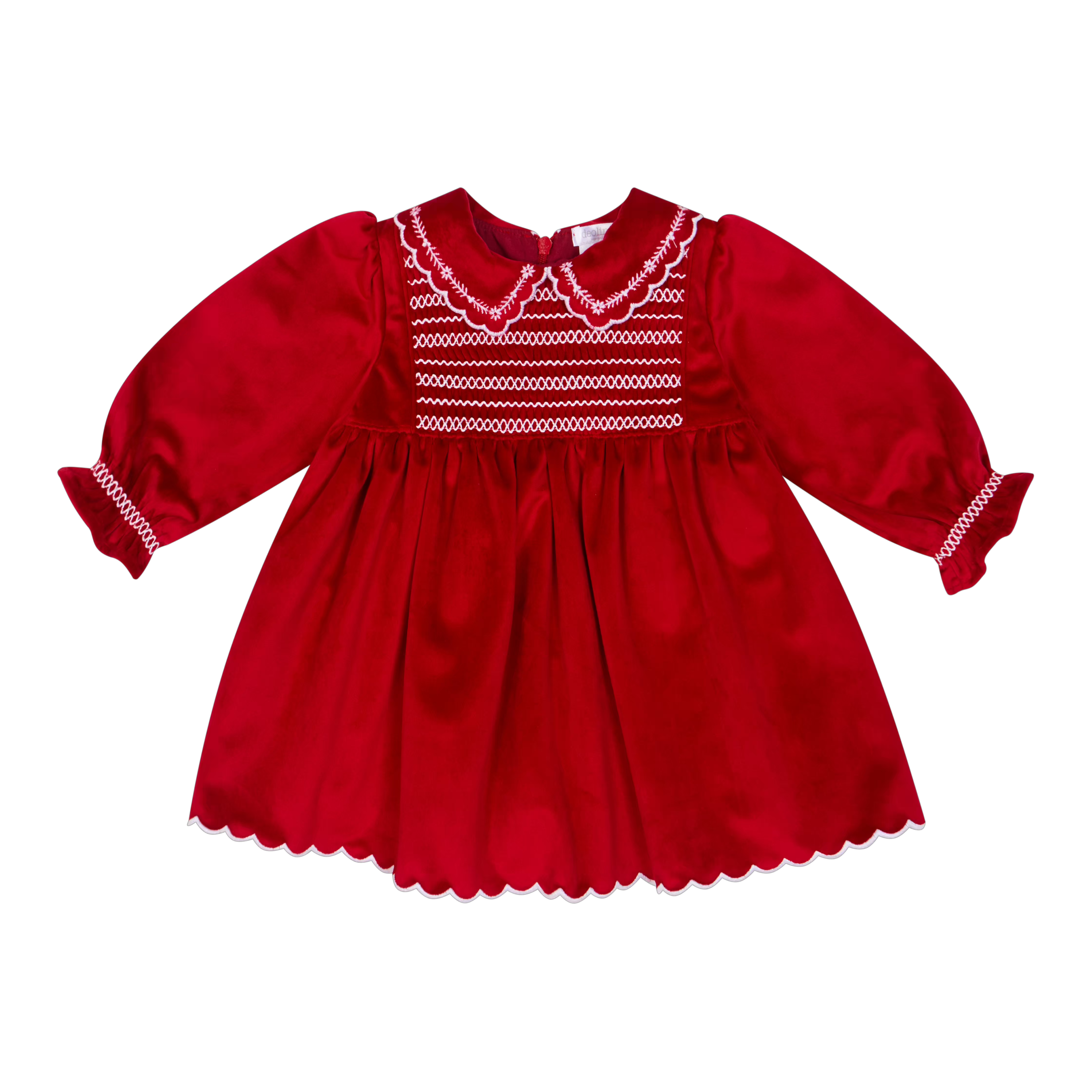 Deolinda Jolly baby and girls red smocked Christmas dress front view