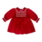 Deolinda Jolly baby and girls red smocked Christmas dress front view