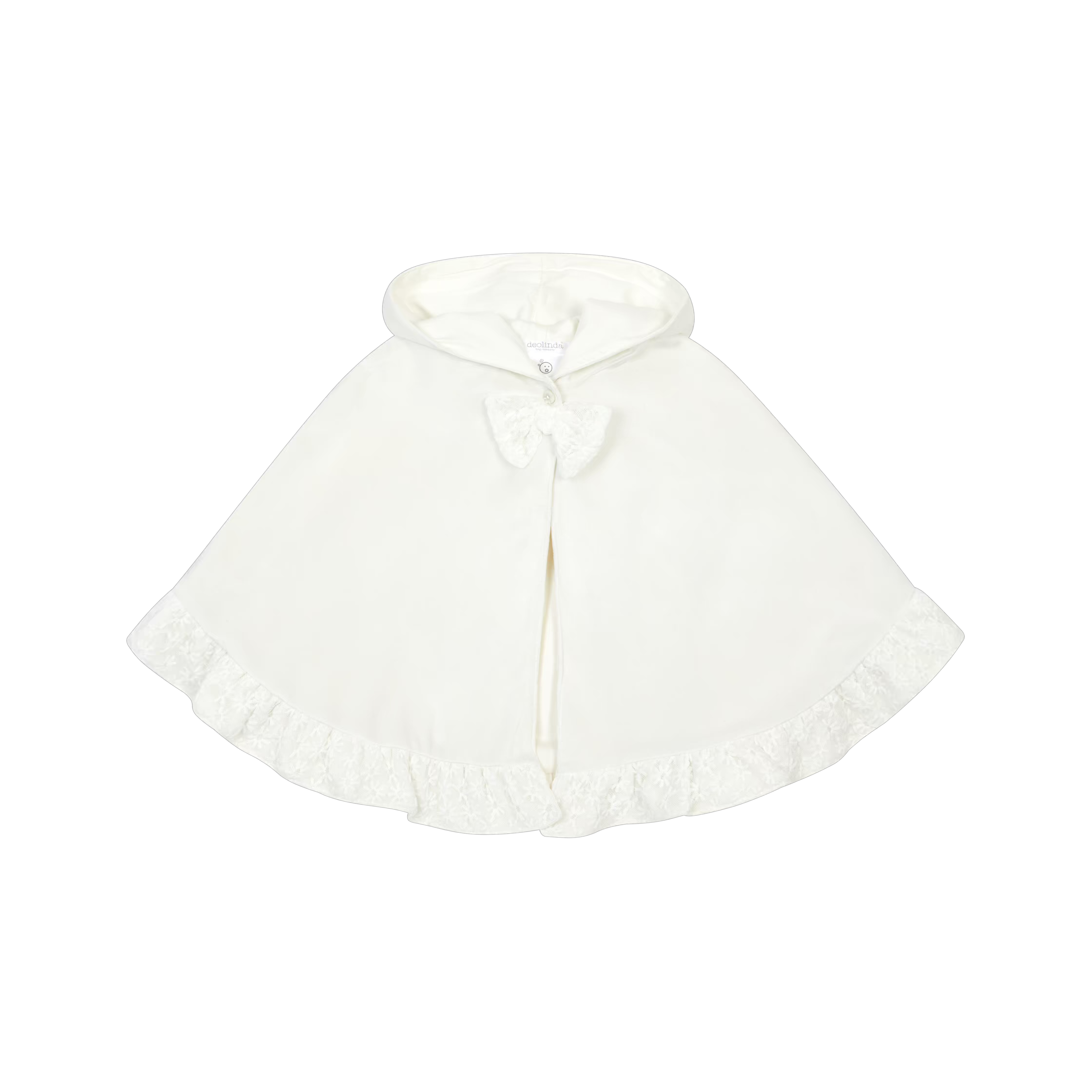 Deolinda Merengue baby girls ivory christening cape with hood and lace trim