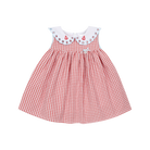 Deolinda girls red check print occasion dress with white embroidered collar front view