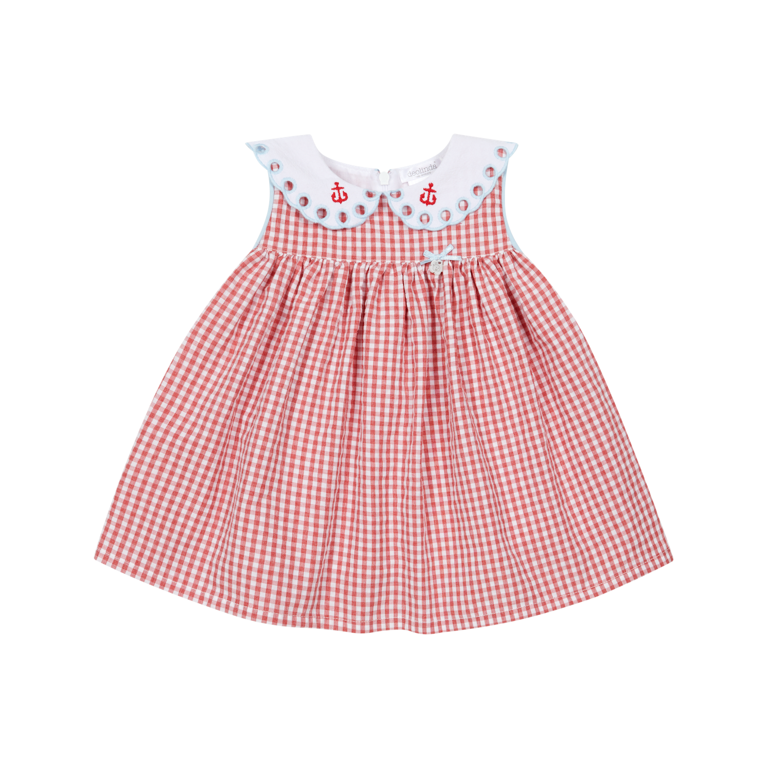Deolinda girls red check print occasion dress with white embroidered collar front view