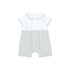 Deolinda boys blue stripe occasion romper with collar front