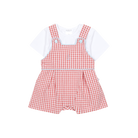 Deolinda baby girls red check dungaree set with white top front view