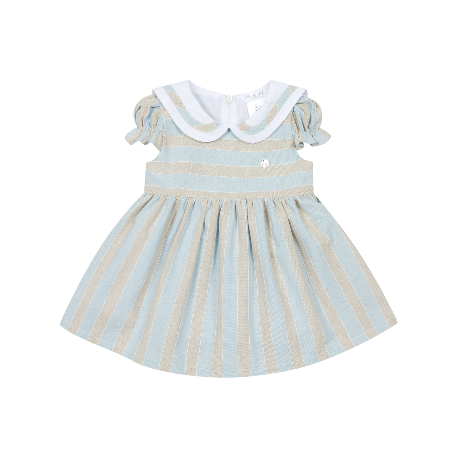 Deolinda girls blue stripe occasion dress with collar front