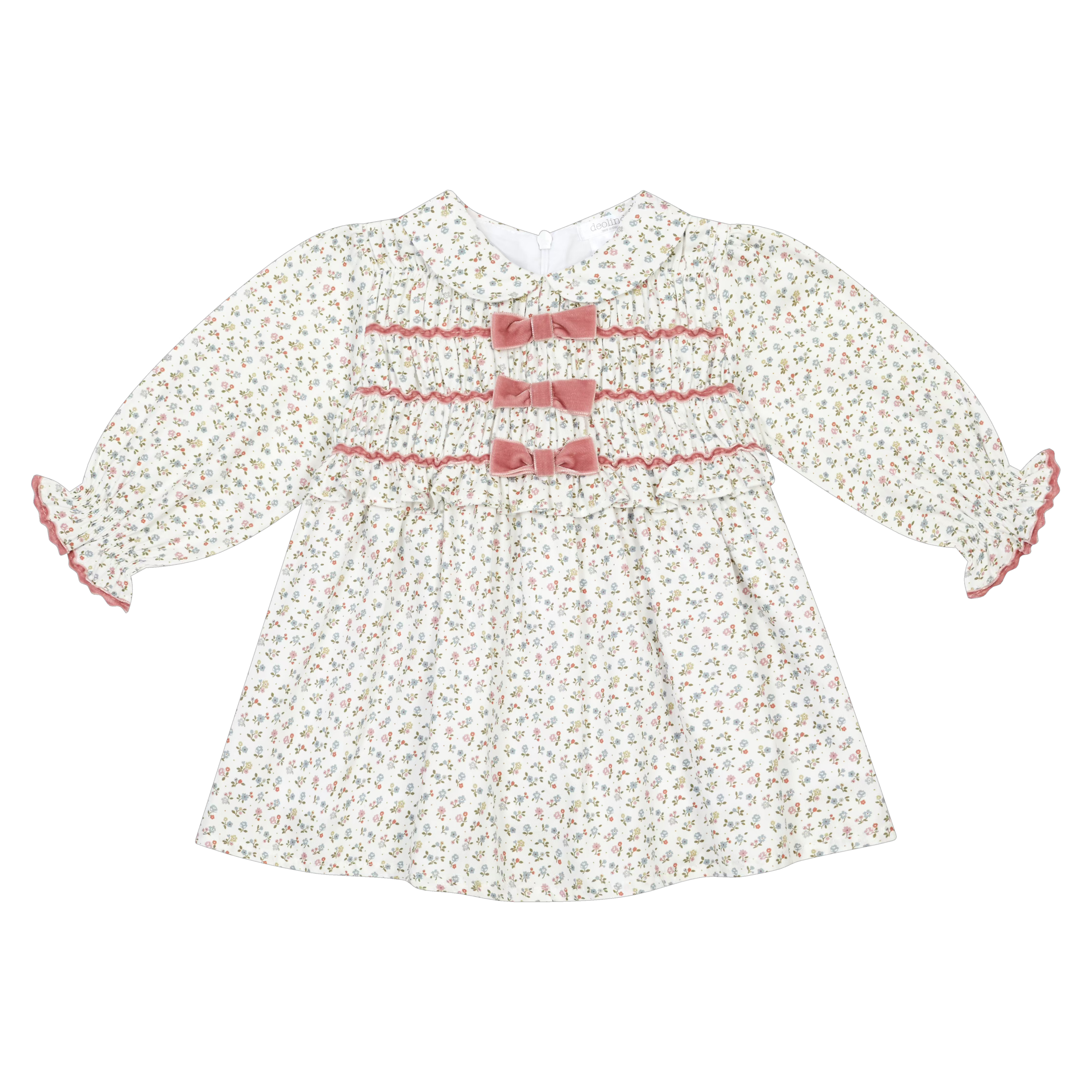 Deolinda Flor girls floral smocked occasion dress with pink bows