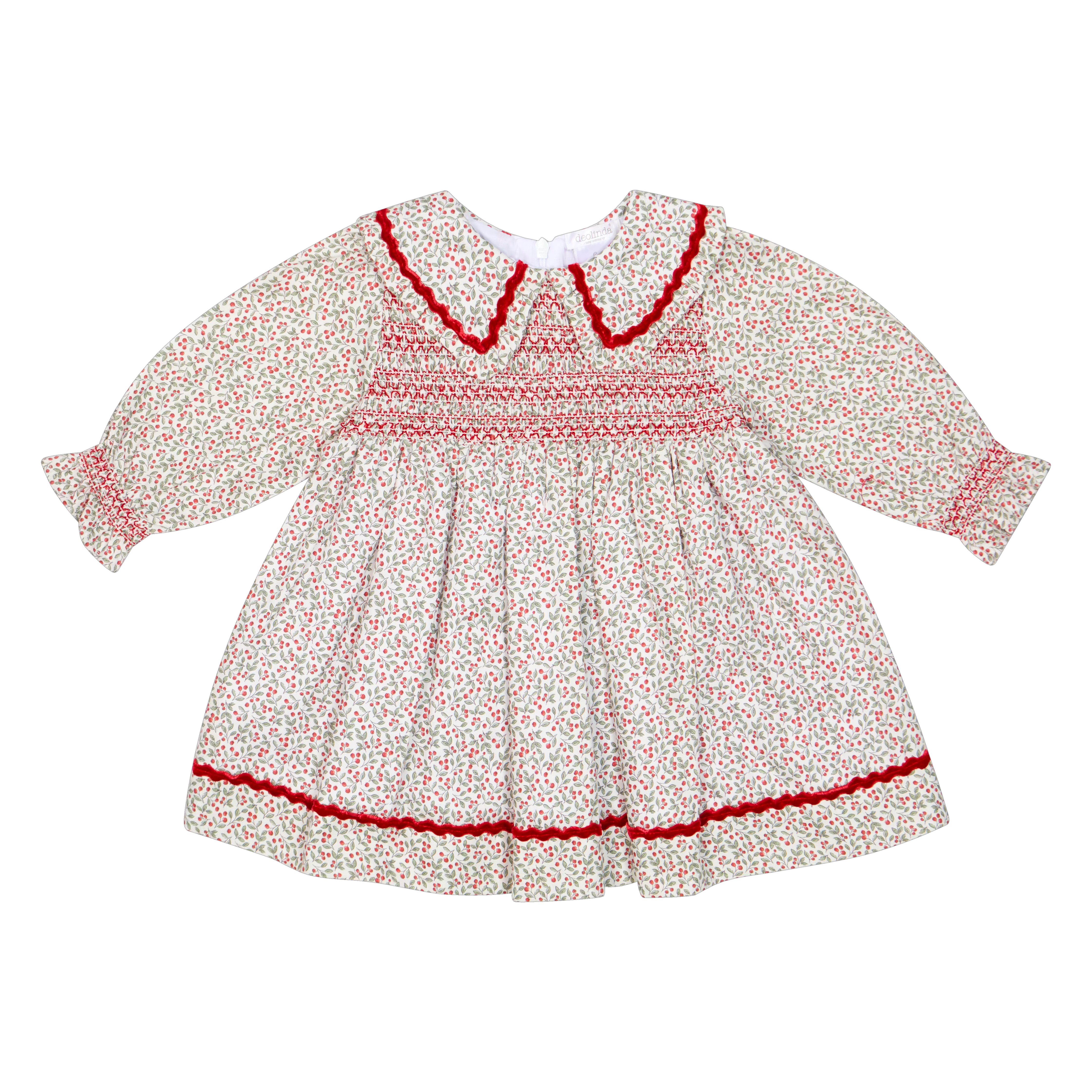 Deolinda Frosty girls floral smocked Christmas dress front view