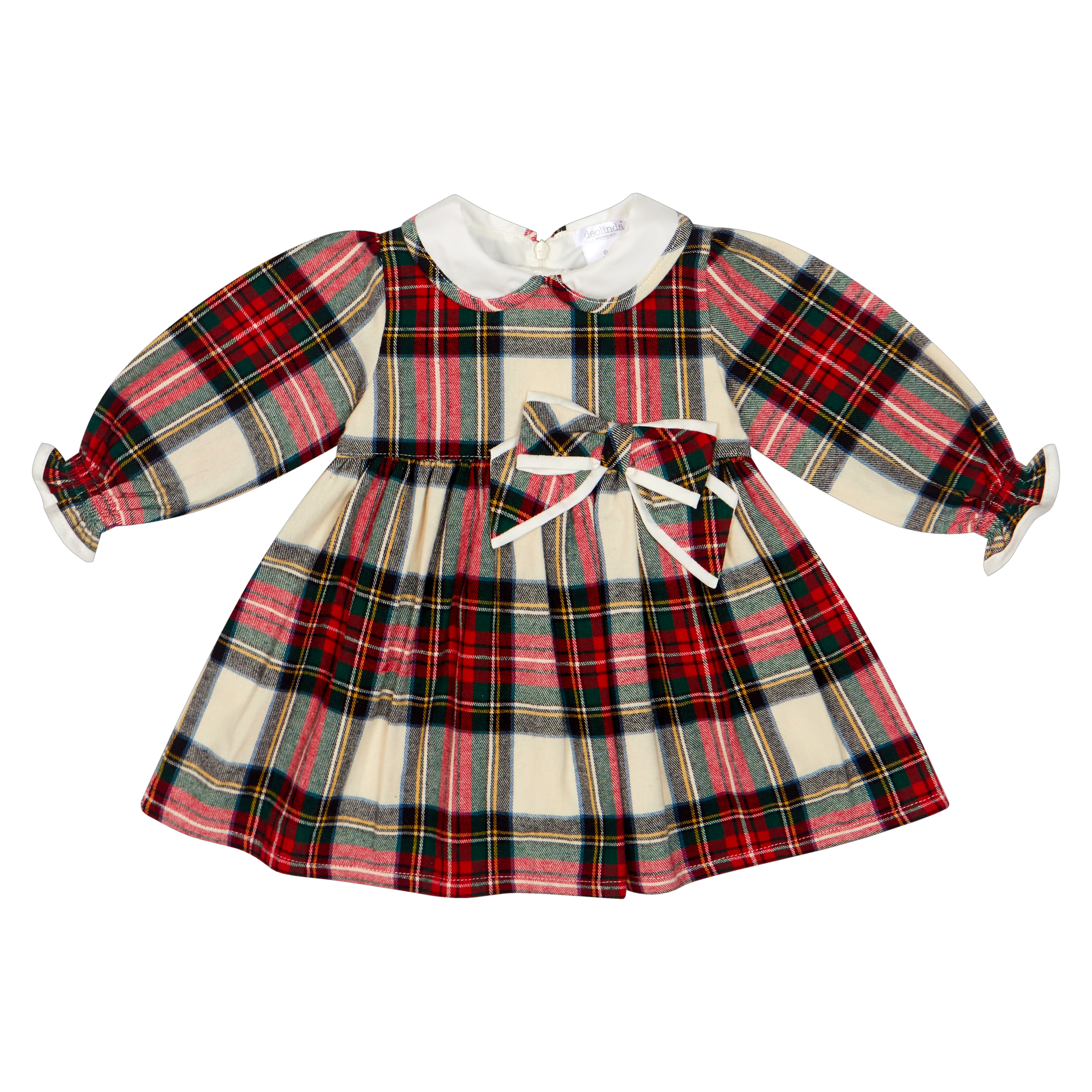 Deolinda Noelle girls red and green tartan Christmas dress front view