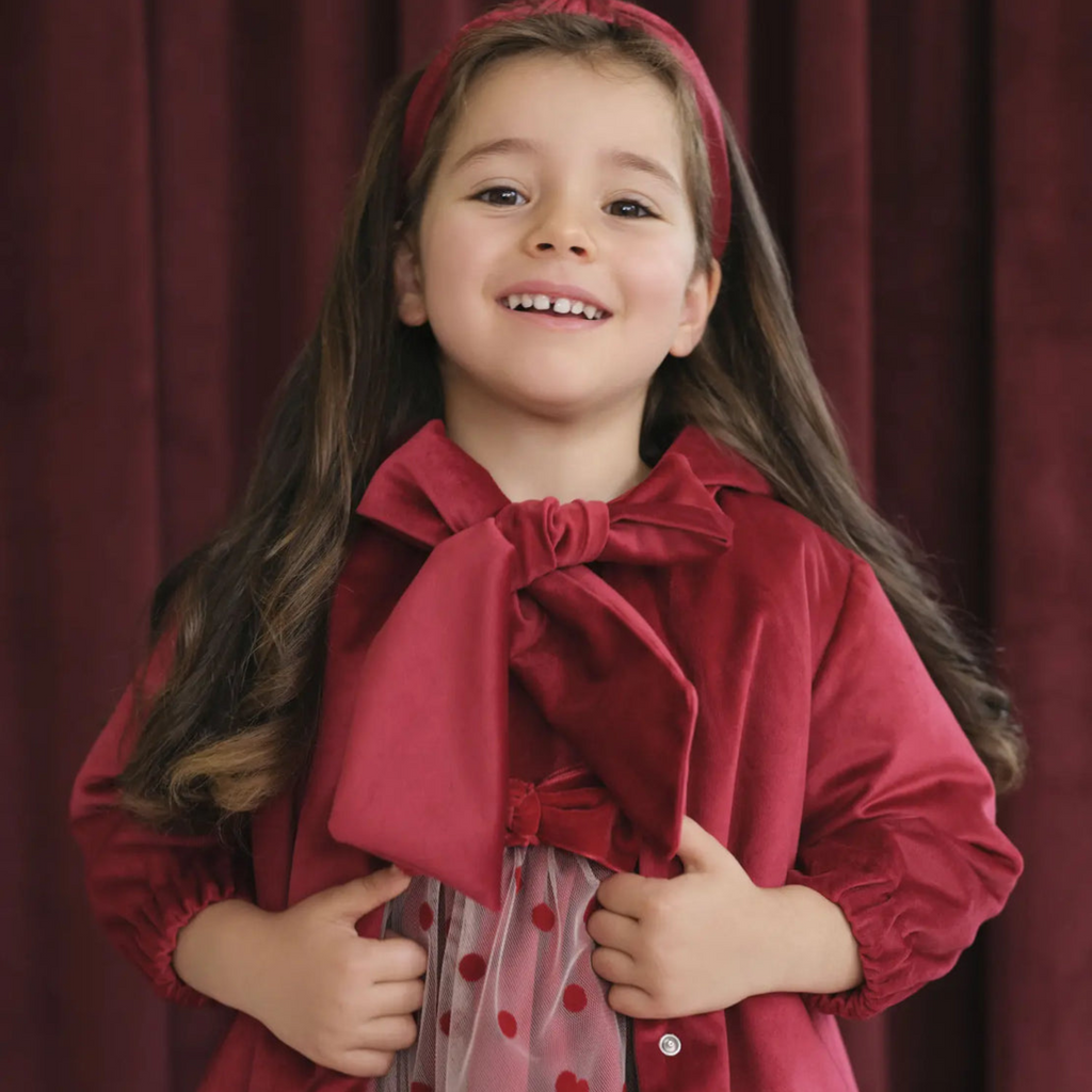 Deolinda Girls Red Velvet  Christmas Bow Jacket