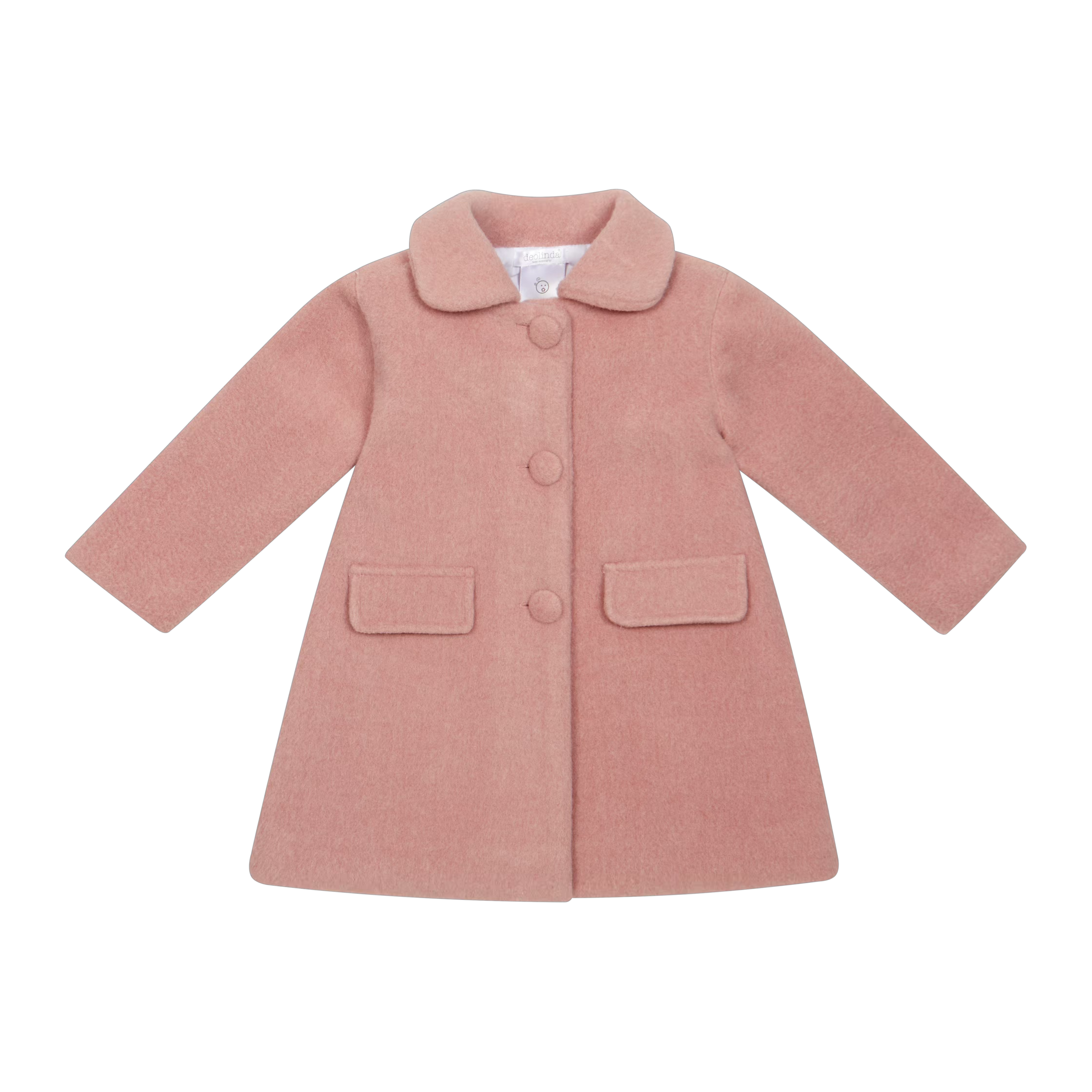 Deolinda Sidney girls pink occasion coat with rounded collar front view