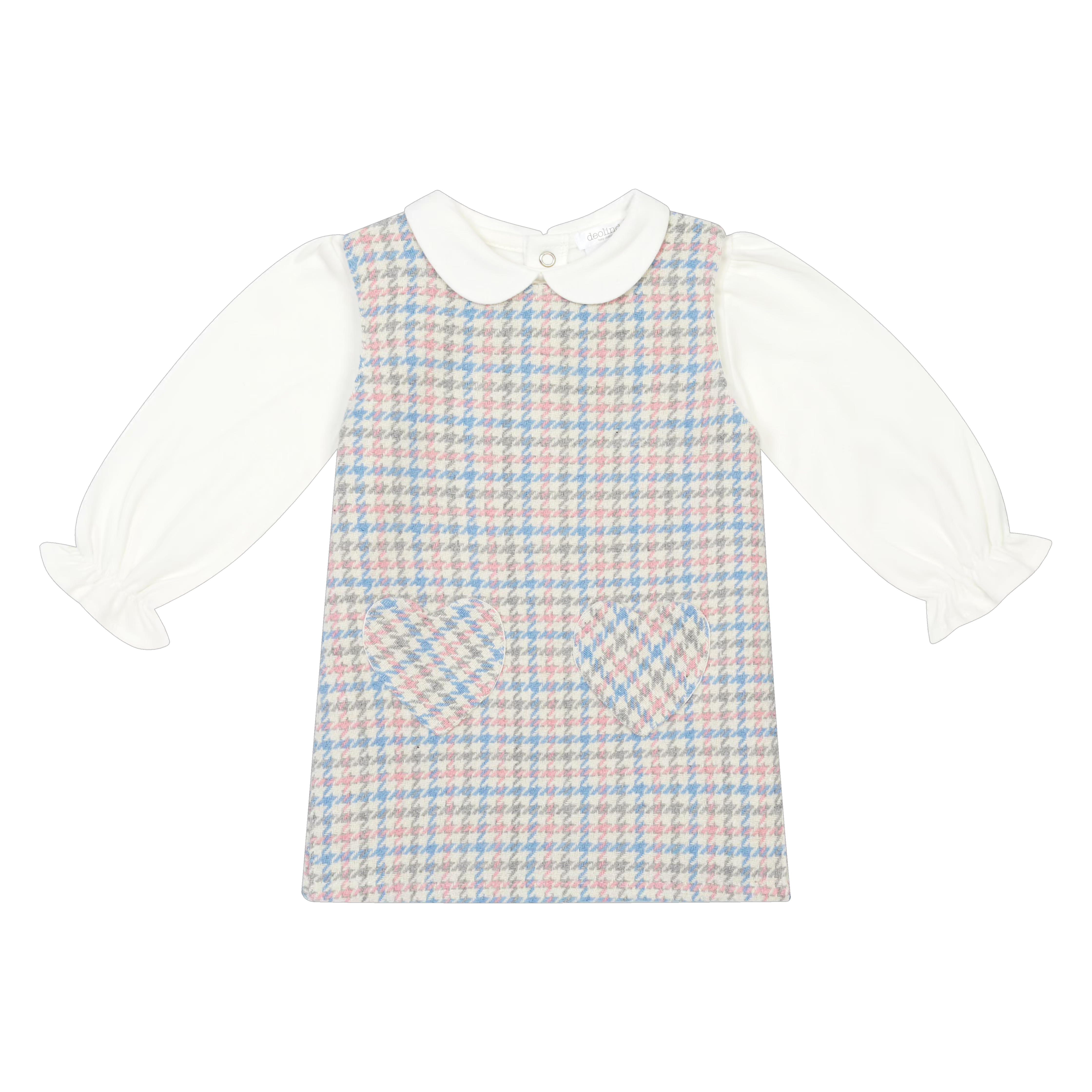 Deolinda Skylar girls pink and blue houndstooth pinafore 2 piece gift set