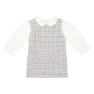 Deolinda Skylar girls pink and blue houndstooth pinafore 2 piece gift set