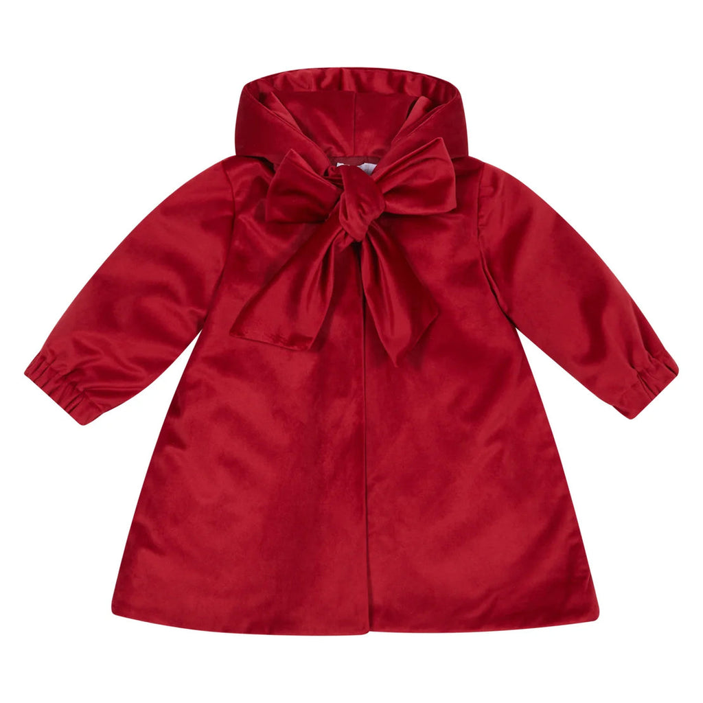 Deolinda Red Velvet Bow Front Christmas Coat For Girls 