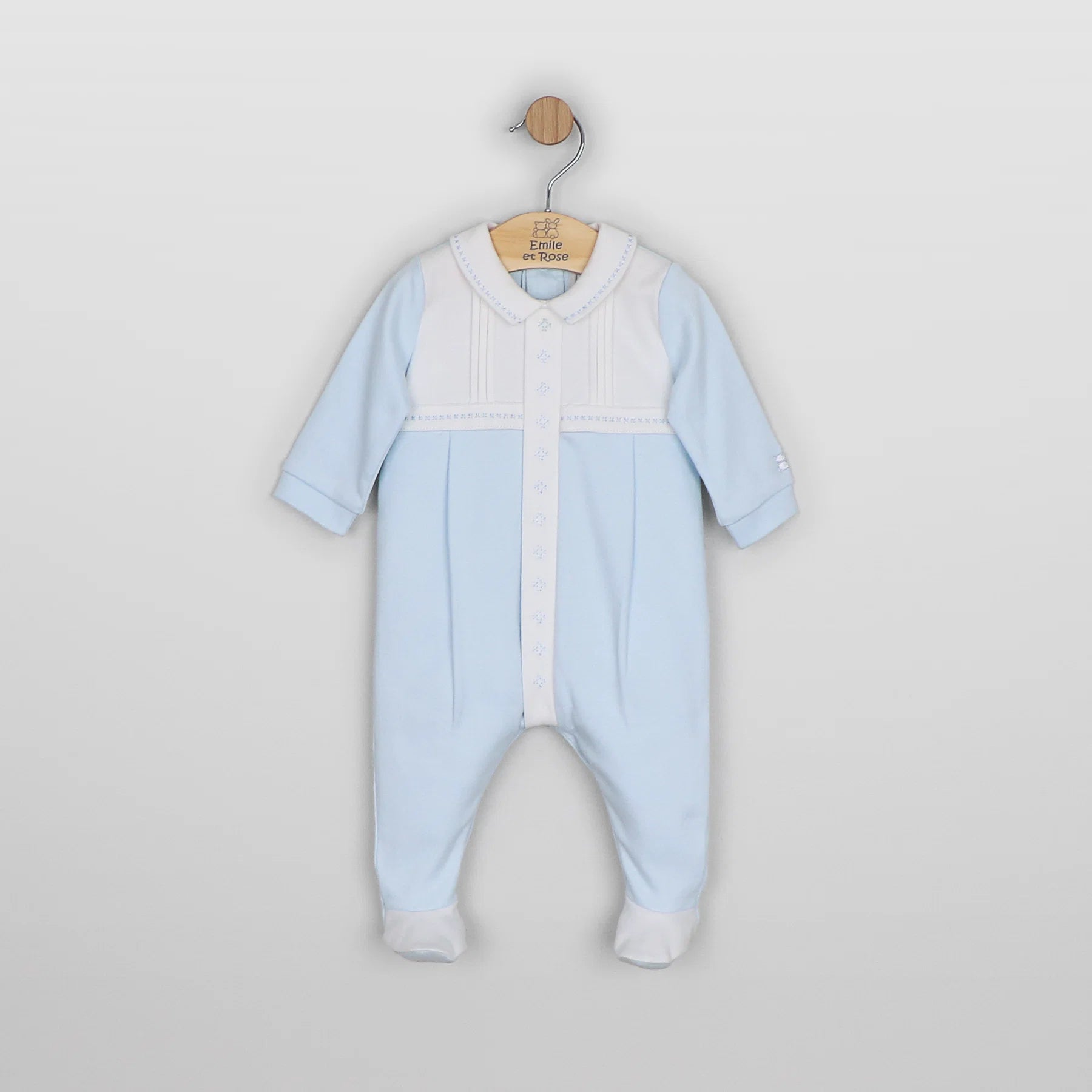  Emile et Rose Matthew pale blue baby boys cotton occasion babygrow front view