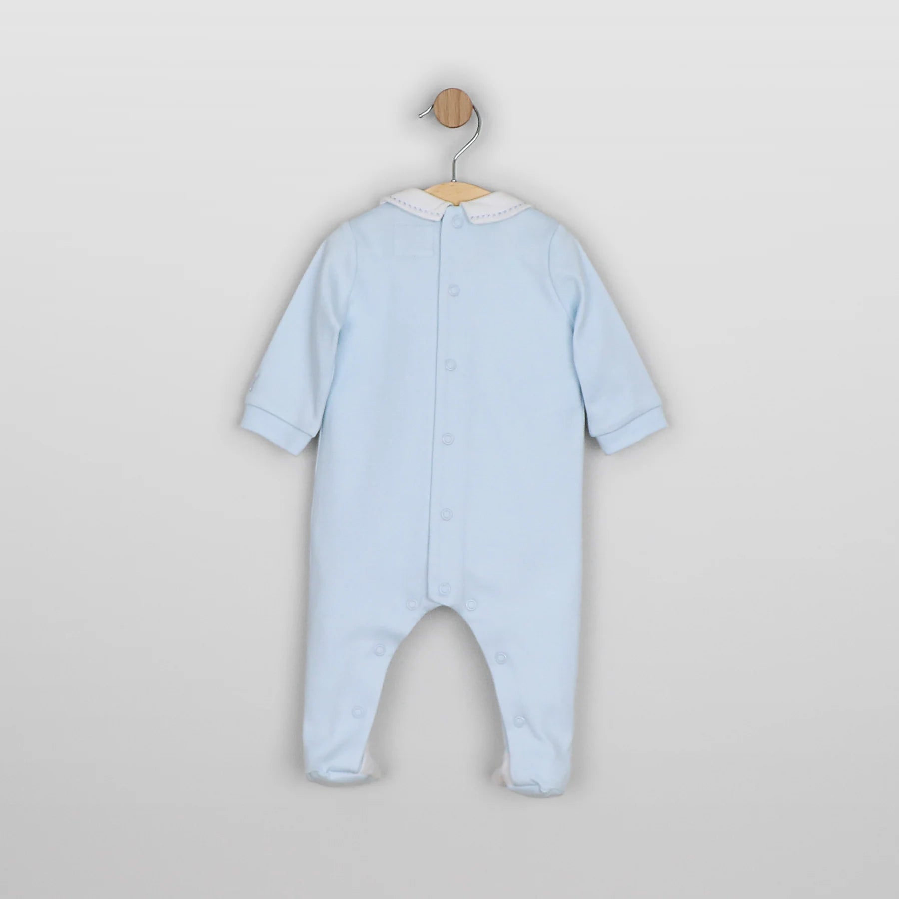 Emile et Rose Matthew pale blue baby boys cotton babygrow front view
