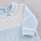 Emile et Rose Monty baby boys blue and white velour babygrow back view