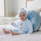 Emile et Rose Milo light blue baby boys knitted romper and matching hat Gift Set