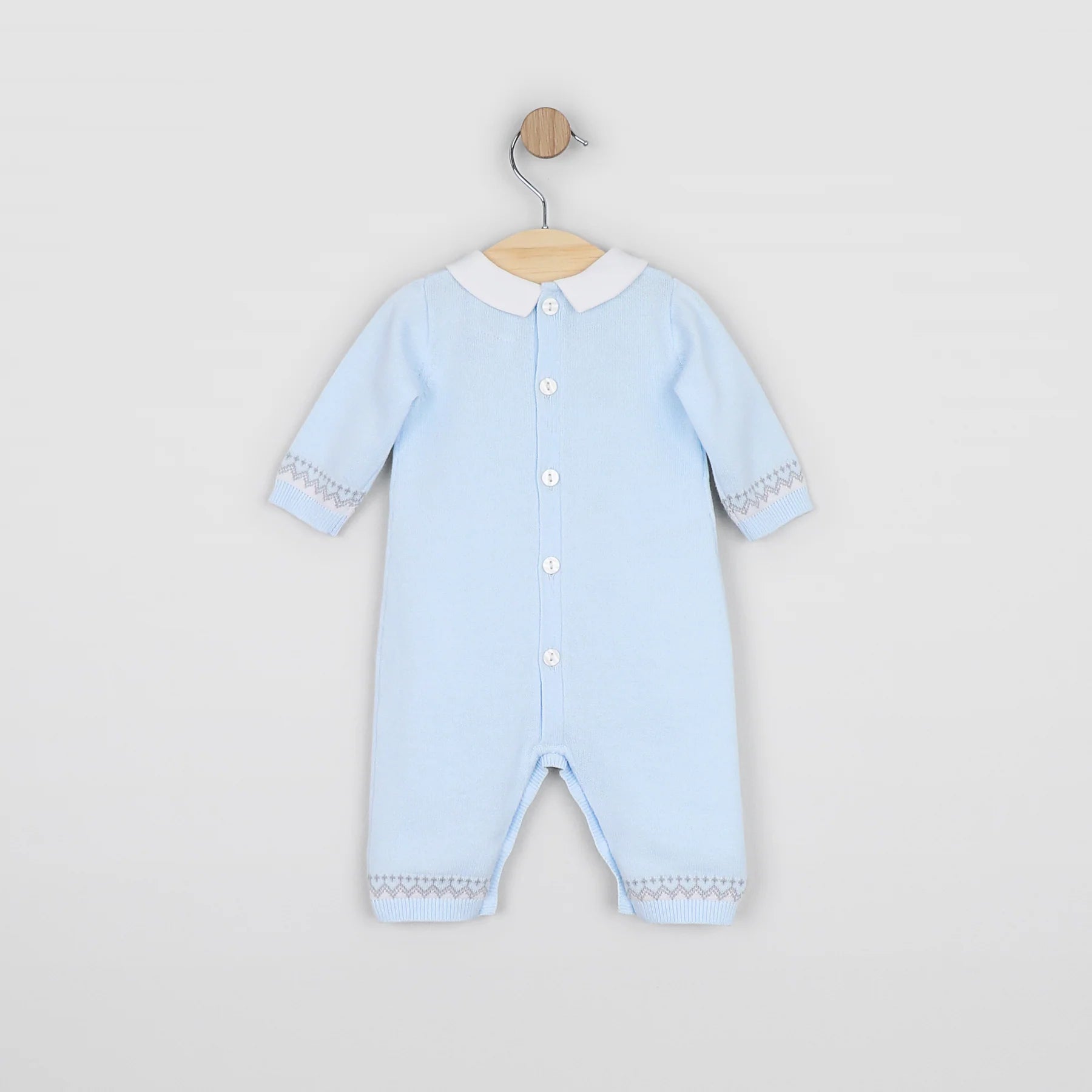  Emile et Rose Milo pale blue baby boys knitted romper back view