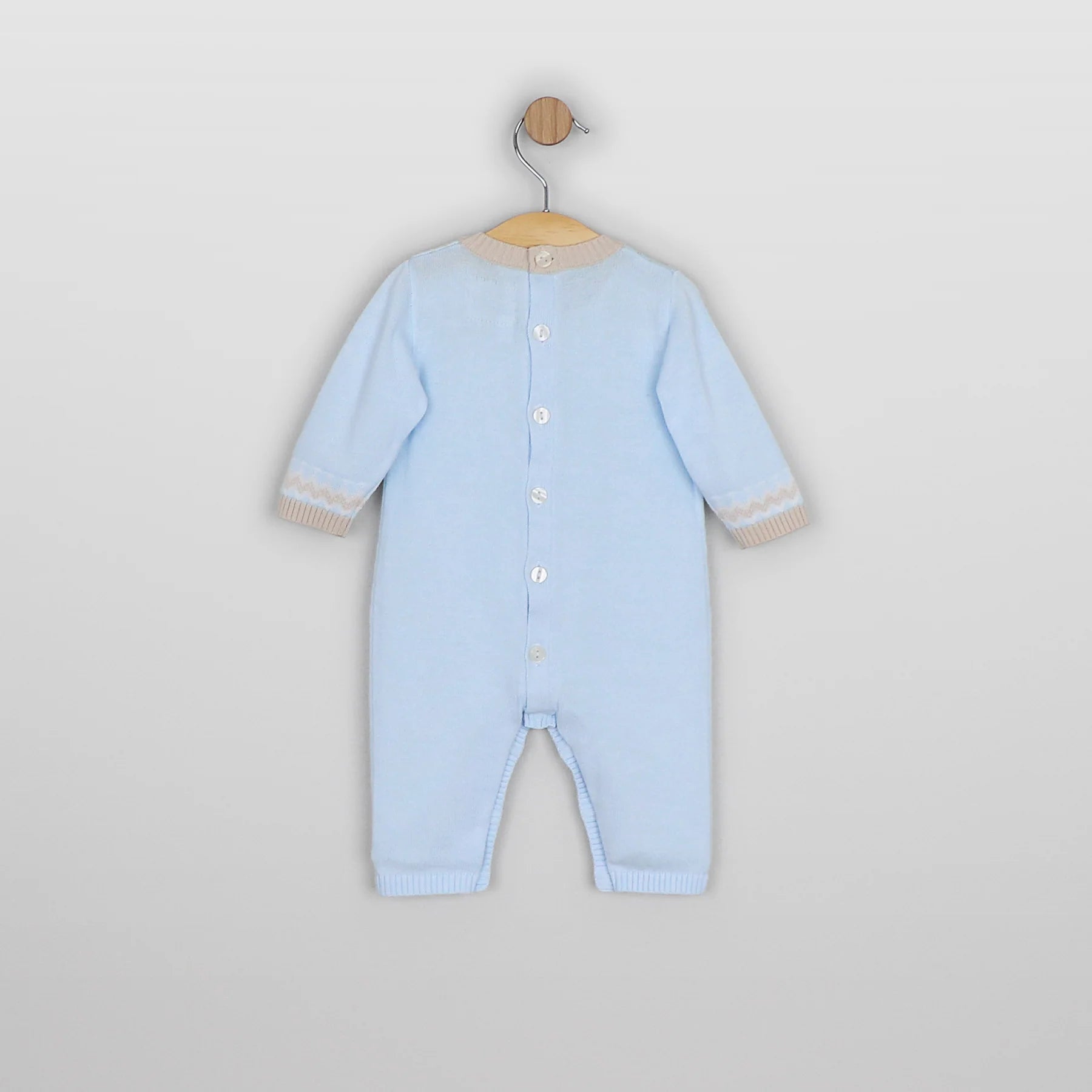  Emile et Rose Magnus blue and beige baby boys knitted romper back view