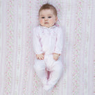Emile et Rose Madeleine pale pink baby girls velour babygrow front view