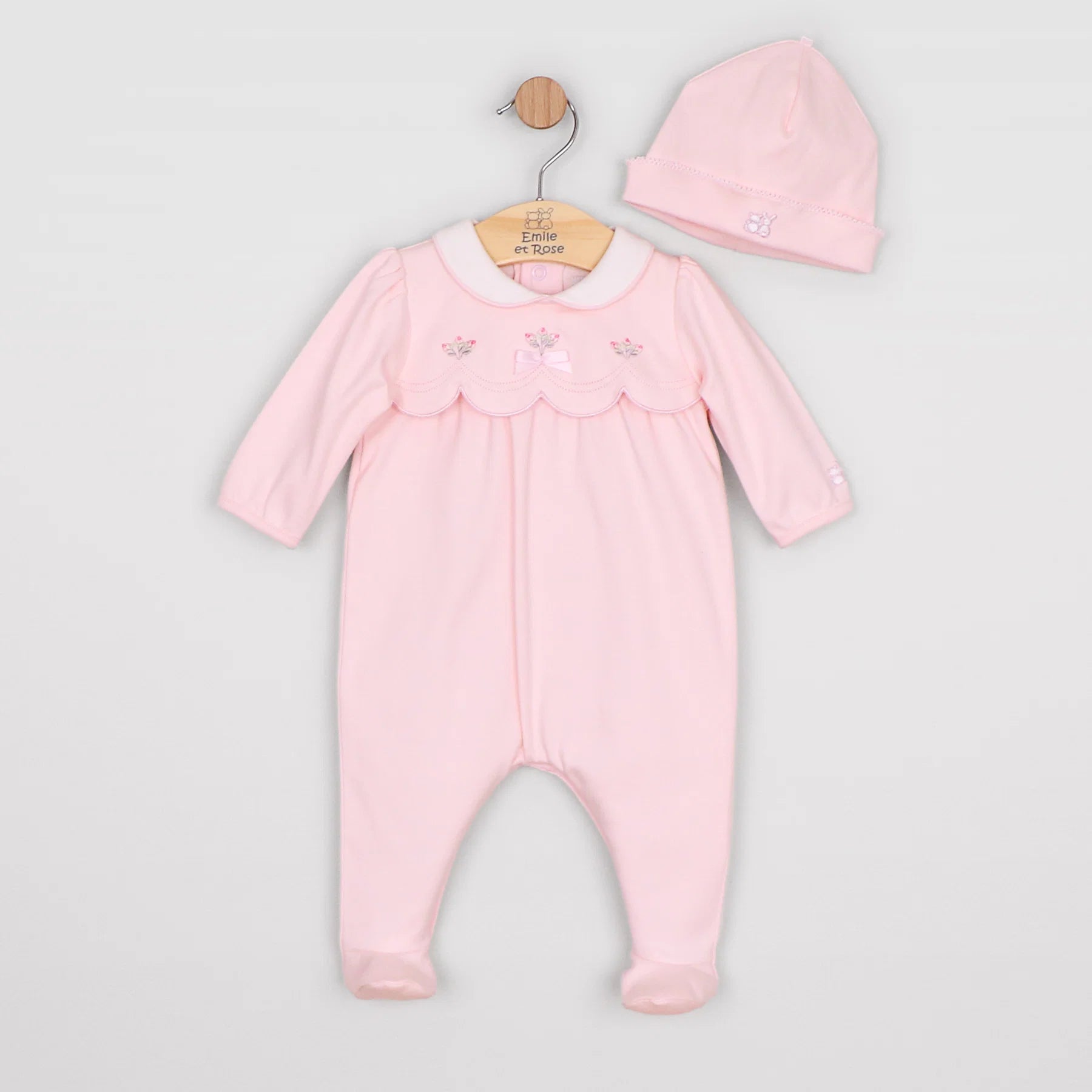 Emile et Rose Matilda baby girls pale pink romper and hat set